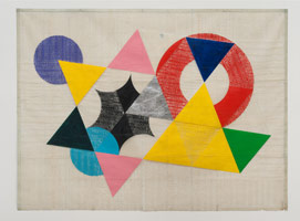 Tom Wudl / 
Untitled, 1973 / 
pencil, crayon, liquitex & paper punch / 
65 1/4 x 87 1/2 in. (165.7 x 222.3 cm)