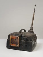 Edward Kienholz / 
Instant On, 1964 / 
mixed media assemblage with fiberglass and flock, electric blanket control, photographs, antenna / 
9 1/2 x 6 1/2 x 6 1/4 in (24.1 x 16.5 x 15.9 cm) / 
Collection of Betty and Monte Factor, Santa Monica, CA