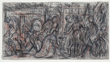 Leon Kossoff / 
From Veronese: The Family of Darius before Alexander, late 1970s / 
charcoal and pastel on paper / 
17 1/2 x 32 in. (44.5 x 81.5 cm)