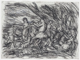 Leon Kossoff / 
From Poussin: A Bacchanalian Revel before a Herm / 
charcoal on paper / 
22 x 30 in. (56 x 76 cm)