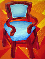 David Hockney / 
The Red Chair, 1985 / 
oil on canvas / 
48 x 36 in. (121.92 x 91.44 cm) / 
Private collection