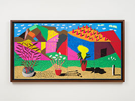 David Hockney / 
August 2021, Landscape with Shadows, 2021 / 
Twelve iPad paintings comprising a single work, printed on paper, mounted on Dibond. / 
42 1/2 x 80 3/4 in. (108 x 205.1 cm) / 
Edition of 25