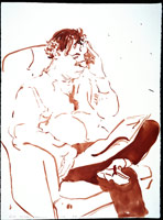 Nick Wilder Reading, 1984 / 
sepia ink on paper / 
30 x 22 1/2 in (76.2 x 57.2 cm) / 
38 3/4 x 31 in (98.4 x 78.7 cm)(fr) 