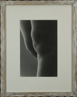 Fredrick Hammersley / 
Knee Portrait #1, 1970 / 
      black and white photograph / 
      image: 9 x 5 7/8 in. (22.9 x 14.9 cm) / 
      artist frame: 15 x 12 in. (38.1 x 30.5 cm)