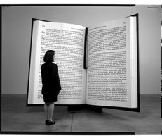 Jonathan Borofsky / 
Big Book Reproduction, Pages 276 - 277, 1990 / 
aluminum, steel, plywood, Formica, fiberglass, painted canvas, foam, Naugahyde, silkscreen on paper / 
102 1/4 x 110 x 52 1/2 in (259.7 x 279.4 x 133.3 cm)