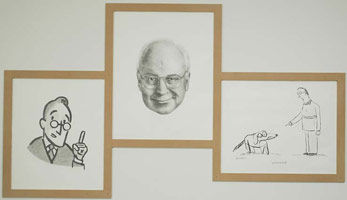 Karl Haendel / 
The Four Eyes Triptych, 2005 / 
pencil on paper with MDF frame / 
86 x 150 1/2 in. (218.4 x 381 cm)
