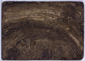 Leon Kossoff / 
Building Site with St. Paul's, 1957 / 
oil on board / 
48 3/8 x 63 in (123 x 160 cm) / 
Private collection
