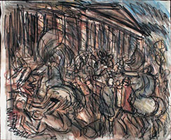From Poussin: The Destruction and the Sack of the Temple of Jerusalem / 
      Coloured chalks and felt pen on paper  / 
      56 x 66.5 cm