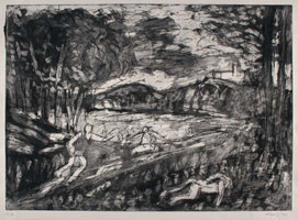 From Poussin: Landscape with a Man killed by a Snake / 
      Etching and aquatint (unique print) / 
      image 42.5 x 58.9 cm