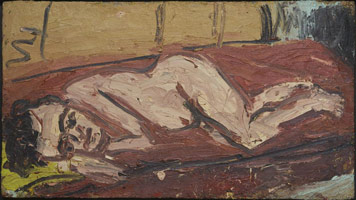 Leon Kossoff / 
      Nude on a Red Bed, 1969 / 
      oil on board / 
      30 1/4 x 54 in. (77 x 137 cm)