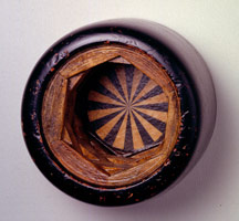 Stovepipe (Spanish Creek Wheel No.7), 1995 / 
mixed media construction / 
4 x 6 1/2 in (10.2 x 16.5 cm) diameter / 
Private collection