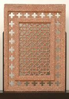 Unknown (India, Mughal) / 
      Pierced Window Screen (Jali), / 
      late 16th - early 17th century / 
      red sandstone / 
      46 1/2 x 32 3/4 x 3 in. (118.1 x 83.2 x 7.6 cm)  / 
      Private collection / 
        / 
      This pierced window screen, or <em>jali</em>,
      is closely related in design to red sandstone <em>jalis </em> still
      in situ at Akbar's Tomb in Sikandra, near Agra (ca. 1605-1612). 