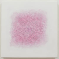 Shirazeh Houshiary / 
Untitled, 2008 / 
red and blue pencil on white aquacryl on canvas / 
15.75 x 15.75 in. (40 x 40 cm)