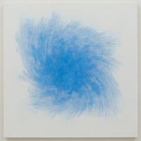 Shirazeh Houshiary / 
Signum, 2008 / 
blue pencil on white aquacryl on canvas / 
39.37 x 39.37 in. (100 x 100 cm)