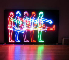 Bruce Nauman / 
Five Marching Men, 1985 / 
neon tubing with clear glass tubing / 
79 1/4 x 139 1/8 x 11 1/2 in (201.3 x 353.4 x 29.2 cm) / 
Private collection