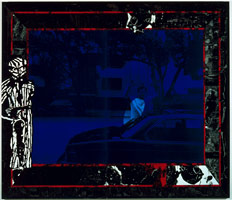 Held-Up (#68-1992), 1992 / 
found and fabricated printed tin collaged on plywood with steel brads / 
90 x 104 1/4 in (228.6 x 264.8 cm) (overall) (diptych)