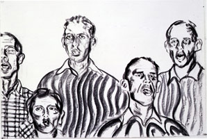 The Meeting (Five Figures) (PP9225 / TB1560), 1992 / 
charcoal on paper / 
30 x 44 1/2 in (76.2 x 113 cm) / 
32 5/8 x 46 5/8 in (82.8 x 118.4 cm)(fr)