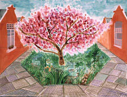 David Hockney / 
Cherry Blossom, 2002 / 
watercolor & crayon on paper (4 sheets) / 
36 x 48 in (91.4 x 121.9 cm) / 
Private collection 