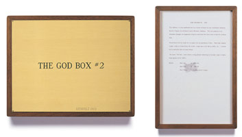 Edward Kienholz / 
The God Box #2, 1963 / 
concept tableau / 
plaque: 9 1/4 x 11 3/4 in (23.5 x 29.8 cm) / 
framed concept: 13 3/8 x 9 1/4 in (33.7 x 23.5 cm)