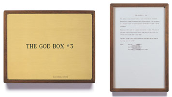 Edward Kienholz / 
The God Box #3, 1963 / 
concept tableau / 
plaque: 9 1/4 x 11 3/4 in (23.5 x 29.8 cm) / 
framed concept: 13 3/8 x 9 1/4 in (33.7 x 23.5 cm)