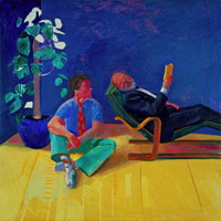 David Hockney / 
Henry & Eugene, 1977 / 
acrylic on canvas / 
72 x 72 in (182.9 x 182.9 cm) unframed / 
73 1/4 x 73 1/4 in (186.1 x 186.1 cm) framed / 
Private collection