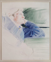 David Hockney / 
Joe McDonald, 1975 / 
colored pencil on paper / 
17 x 13 3/4 in (43.2 x 34.9 cm) / 
24 1/8 x 21 in (61.277 x 53.34 cm) (fr)