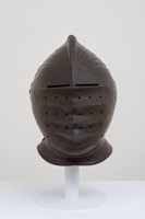 Ben Jackel / 
Close Helm, Maximillian, 2014 / 
stoneware, beeswax / 
19 x 14 x 23 in. (48.3 x 35.6 x 58.4 cm) / 
Private collection