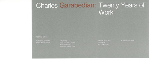Charles Garabedian: Twenty Years of Work / exhibition invitation, 1982
