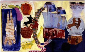 Looking for Alexander, 1986 - 1996 / 
acrylic on canvas / 
42 x 68 in (106.7 x 172.7 cm) / 