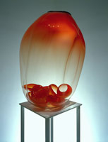 Spanish Red Basket Set with Ebony Lip Wraps, 1997 / 
blown glass / 
(7 elements) / 
31 x 21 x 22 in (78.7 x 53.3 x 55.9 cm)