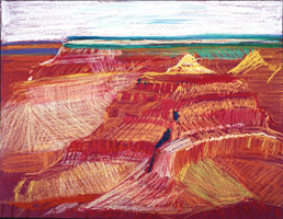 David Hockney / 
Study of the Grand Canyon XIII, 1998 / 
oil pastel on paper / 
Paper: 19 3/4 x 25 1/2 in (50.2 x 64.8 cm) / 
Framed: 24 x 30 in (61 x 76.2 cm)
