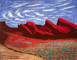 David Hockney / 
Study of the Grand Canyon V, 1998 / 
oil pastel on paper / 
19 3/4 x 25 1/2 in  (50.2 x 64.8 cm) / 
Private collection