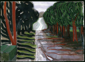 Woldgate with Red Trees, 2004 / 
      watercolor and gouache on paper / 
      29 1/2 x 41 1/2 in. (74.9 x 105.4 cm) Framed: 32 3/4 x 44 1/2 in. (83.2 x 113 cm) / 
      Private collection