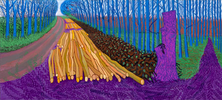 David Hockney / Winter Timber, 2009 / Oil on 15 canvases / 
107 3/4 x 240 in (274 x 609.6 cm) / 
Private Collection