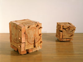 Cracking Boxes, 1988 / 
ash & oak (two elements) / 
20 x 20 x 20 in. (50.8 x 50.8 x 50.8 cm) each