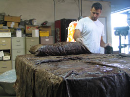 EMC at the foundry with wax mold of bed. Compton, California. 2004