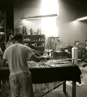 EMC at the foundry with wax mold of bed. Compton, California. 2004 