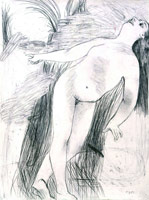 Charles Garabedian / 
Prehistoric Figure Study, 1981 / 
graphite on paper / 
40 x 30 in (101.6 x 76.2 cm)  / 
framed: 42 1/2 x 32 1/2 in (108 x 82.6 cm) / 
Private collection