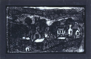 Study No. 18 for Landscape No. 101, 1989 - 90 / 
pencilk charcoal, ink on paper on board / 
3 1/4 x 4 3/4 in (8.25 x 12.1 cm) / 
Private collection
