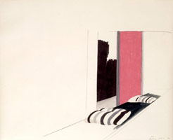 David Hockney / 
Beverly Hills Interior, 1966 / 
colored pencil on paper / 
21 x 24 in. (fr) (53.3 x 61 cm)