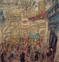 Leon Kossoff / 
Embankment Station and Hungerford Bridge, Winter, 1993 - 94 / 
oil on board / 
75 x 72 in (193 x 183 cm) / 
Private collection