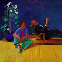 David Hockney / 
Henry & Eugene, 1977 / 
acrylic on canvas / 
72 x 72 in (182.9 x 182.9 cm) / 
framed: 73 1/4 x 73 1/4 in (186.1 x 186.1 cm) / 
Private collection