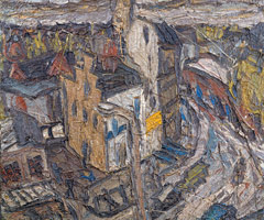 Leon Kossoff / 
Dalston Lane, 1978 / 
oil on board / 
41 x 48 in (104.14 x 121.92 cm) / 
Private collection