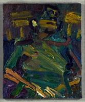 Frank Auerbach / 
Portrait of JYM Seated, 1976 / 
oil on board / 
16 x 13 in. (40.64 x 33.02 cm) / 
Private collection
