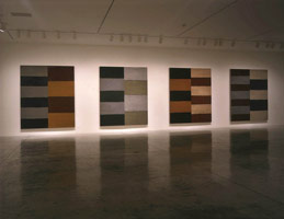 Sean Scully / 
Four Dark Mirrors, 2002 / 
oil on linen / 
108 x 96 in (274.3 x 243.8 cm) each, four panels / 
Private collection
