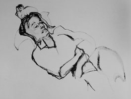 Lucian Freud / Girl with a Monkey, 1978 / charcoal on paper / 14 1/8 x 20 1/2 in (35.9 x 52.1 cm)