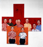 The Meeting (PC9227), 1992 / 
acrylic on canvas / 
116 x 112 in (294 x 285 cm) overall (6 panels) / 
Private collection