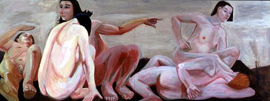 Charles Garabedian / 
Five Figures in Landscape, 1983 / 
Acrylic on Panel / 
36 x 96 in (91.4 x 243.8 cm) / 
Private collection