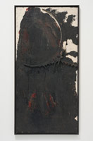 Edward Kienholz / 
Black With White, 1957 / 
mixed media assemblage / 
70 1/4 x 34 1/4 x 1 3/4 in (178.4 x 87 x 4.4 cm) / 
Framed: 71 1/2 x 35 3/4 x 2 in (181.6 x 90.8 x 5.1 cm) / 
Anonymous