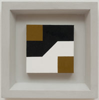 Frederick Hammersley / 
Up side brown, #11 1978 / 
oil on linen on wood / 
4 1/2 x 4 1/2 in (11.4 x 11.4 cm.)  / framed: 8 1/2 x 8 1/2 in (21.6 x 21.6 cm) / 
Private collection